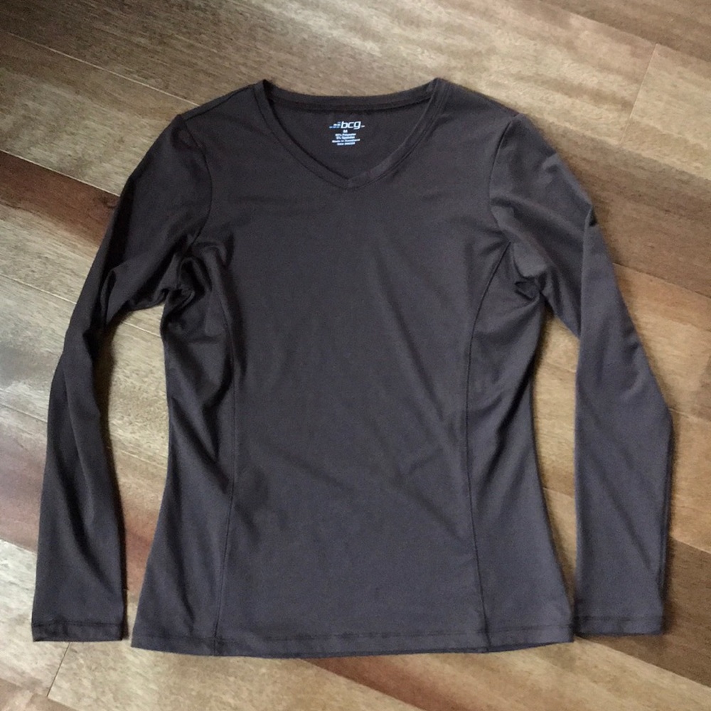 Brown bcg brand polyester/spandex, V-neck LS shirt